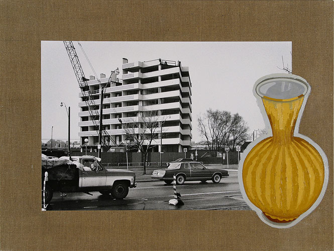 John Aarmstrong View of the South Elevation of the Seaway Towers Hotel during Various Stages of its 1992 Demolition: Yellow Stripe (2001) Oil on selenium-toned gelatin sliver print on linen Each panel: 61 x 81 cm